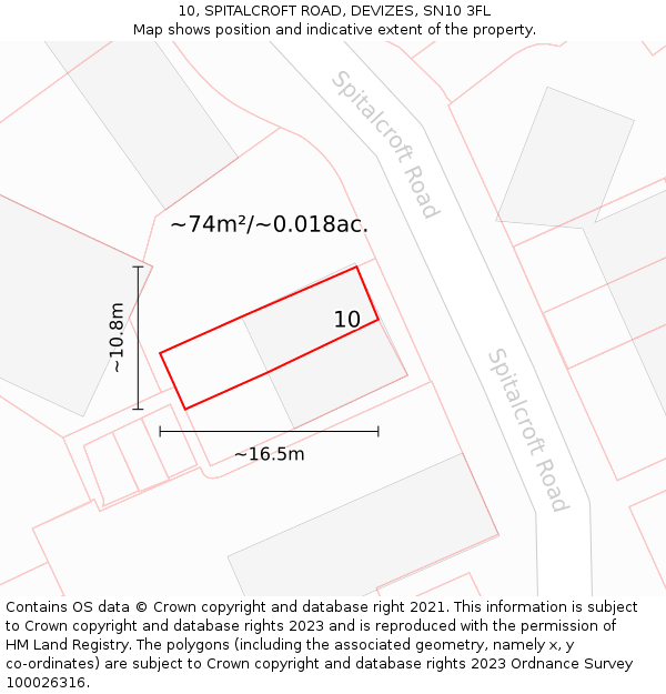 10, SPITALCROFT ROAD, DEVIZES, SN10 3FL: Plot and title map