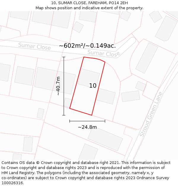10, SUMAR CLOSE, FAREHAM, PO14 2EH: Plot and title map