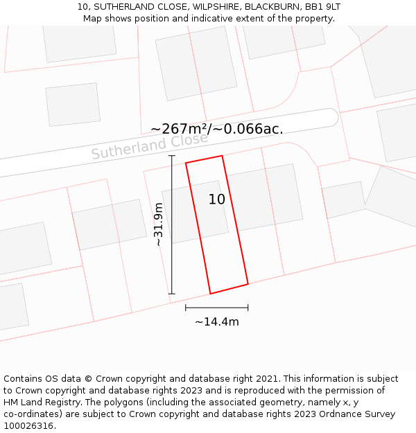 10, SUTHERLAND CLOSE, WILPSHIRE, BLACKBURN, BB1 9LT: Plot and title map