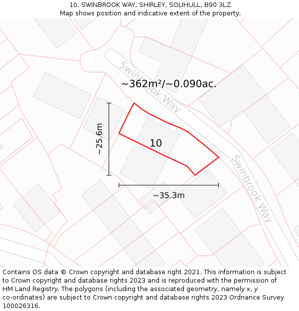 10, SWINBROOK WAY, SHIRLEY, SOLIHULL, B90 3LZ: Plot and title map