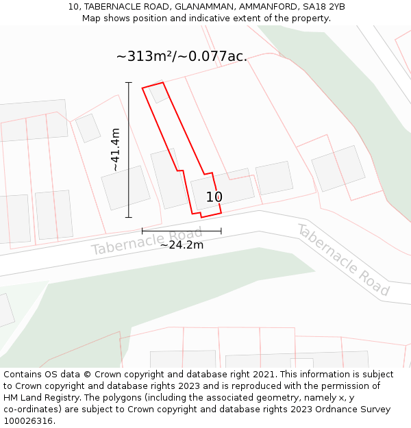 10, TABERNACLE ROAD, GLANAMMAN, AMMANFORD, SA18 2YB: Plot and title map