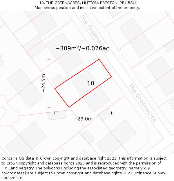 10, THE GREENACRES, HUTTON, PRESTON, PR4 5SU: Plot and title map