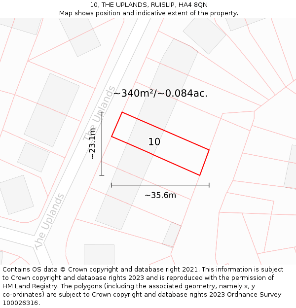 10, THE UPLANDS, RUISLIP, HA4 8QN: Plot and title map