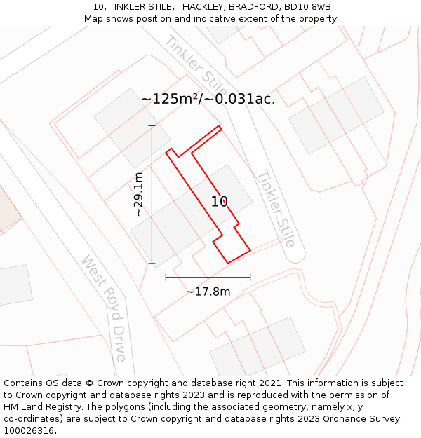 10, TINKLER STILE, THACKLEY, BRADFORD, BD10 8WB: Plot and title map