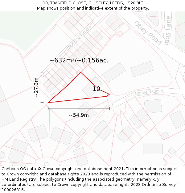 10, TRANFIELD CLOSE, GUISELEY, LEEDS, LS20 8LT: Plot and title map