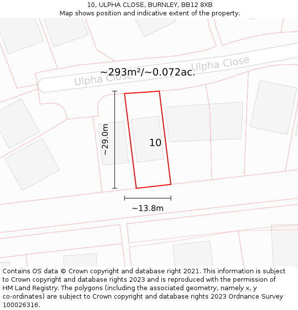 10, ULPHA CLOSE, BURNLEY, BB12 8XB: Plot and title map