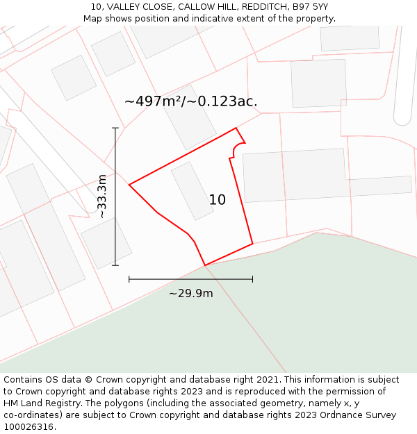 10, VALLEY CLOSE, CALLOW HILL, REDDITCH, B97 5YY: Plot and title map