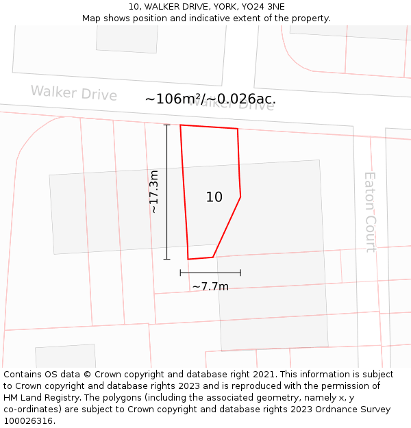 10, WALKER DRIVE, YORK, YO24 3NE: Plot and title map