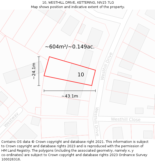 10, WESTHILL DRIVE, KETTERING, NN15 7LG: Plot and title map