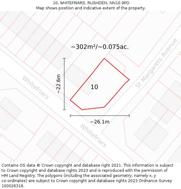 10, WHITEFRIARS, RUSHDEN, NN10 9PD: Plot and title map
