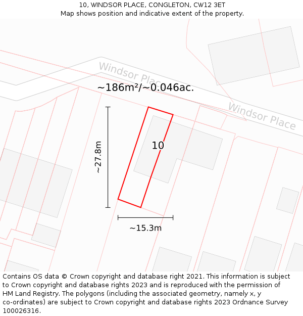 10, WINDSOR PLACE, CONGLETON, CW12 3ET: Plot and title map