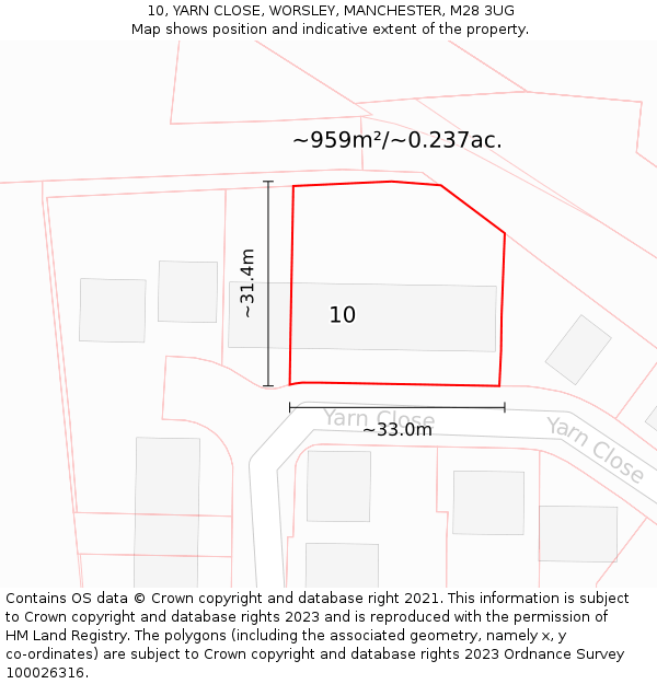 10, YARN CLOSE, WORSLEY, MANCHESTER, M28 3UG: Plot and title map