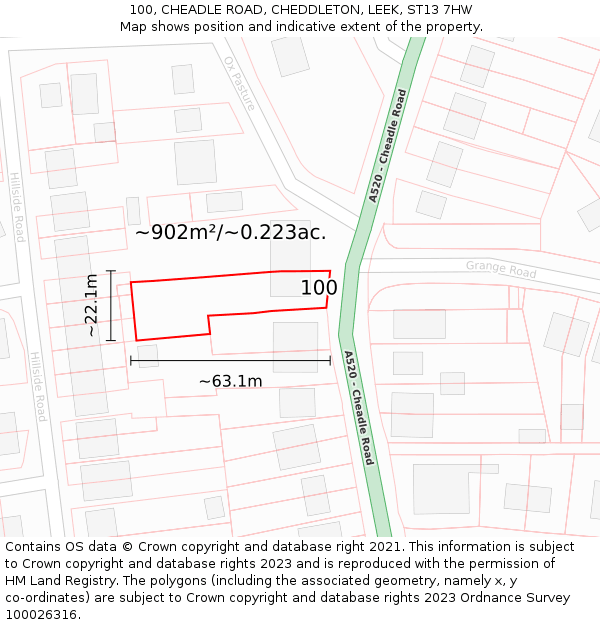 100, CHEADLE ROAD, CHEDDLETON, LEEK, ST13 7HW: Plot and title map