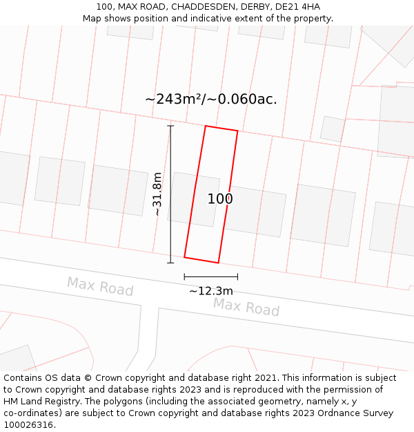 100, MAX ROAD, CHADDESDEN, DERBY, DE21 4HA: Plot and title map