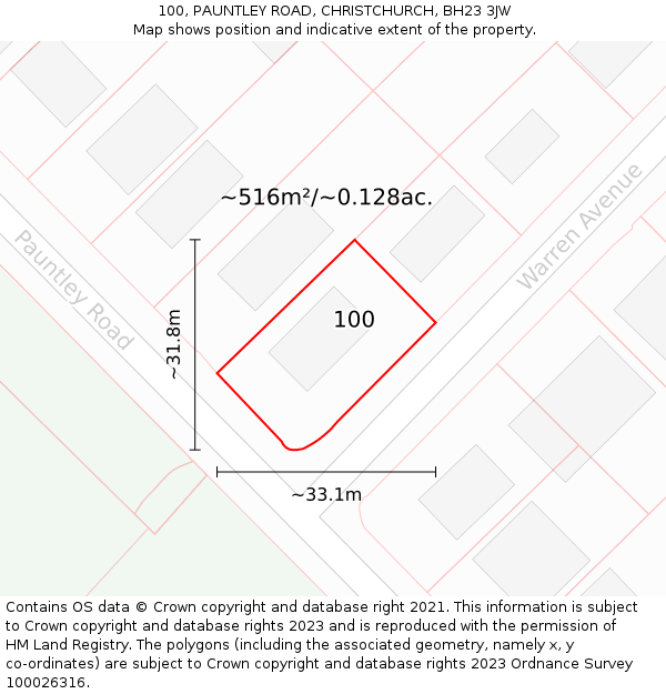 100, PAUNTLEY ROAD, CHRISTCHURCH, BH23 3JW: Plot and title map