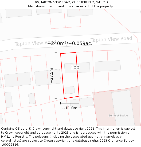 100, TAPTON VIEW ROAD, CHESTERFIELD, S41 7LA: Plot and title map