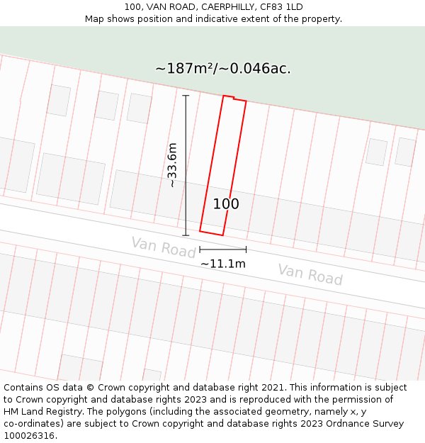 100, VAN ROAD, CAERPHILLY, CF83 1LD: Plot and title map