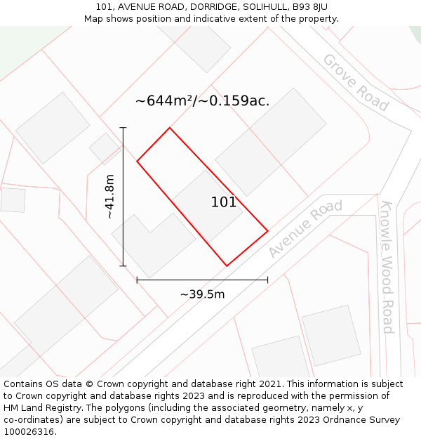 101, AVENUE ROAD, DORRIDGE, SOLIHULL, B93 8JU: Plot and title map