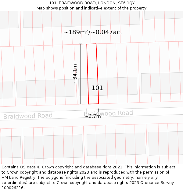101, BRAIDWOOD ROAD, LONDON, SE6 1QY: Plot and title map