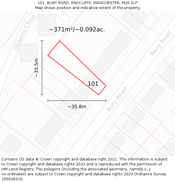 101, BURY ROAD, RADCLIFFE, MANCHESTER, M26 2UT: Plot and title map