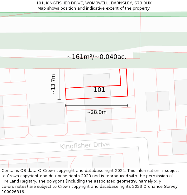 101, KINGFISHER DRIVE, WOMBWELL, BARNSLEY, S73 0UX: Plot and title map