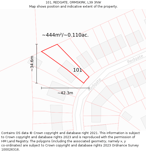101, REDGATE, ORMSKIRK, L39 3NW: Plot and title map
