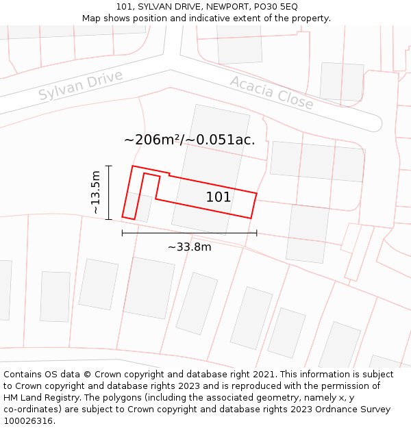 101, SYLVAN DRIVE, NEWPORT, PO30 5EQ: Plot and title map