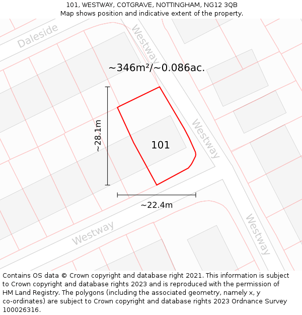 101, WESTWAY, COTGRAVE, NOTTINGHAM, NG12 3QB: Plot and title map