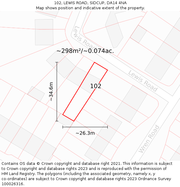 102, LEWIS ROAD, SIDCUP, DA14 4NA: Plot and title map