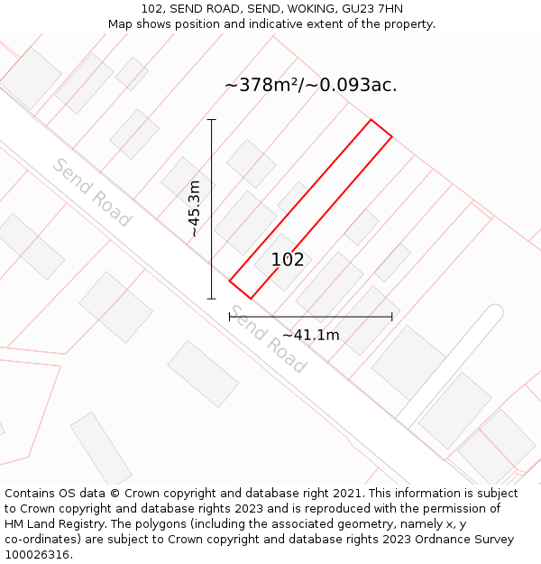102, SEND ROAD, SEND, WOKING, GU23 7HN: Plot and title map