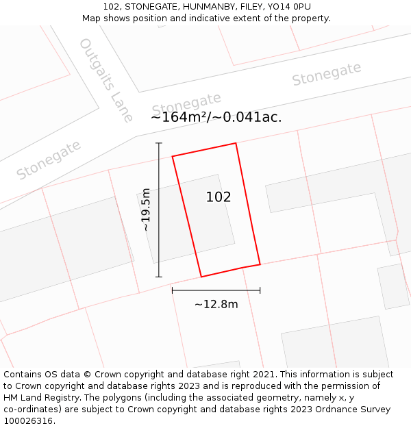 102, STONEGATE, HUNMANBY, FILEY, YO14 0PU: Plot and title map