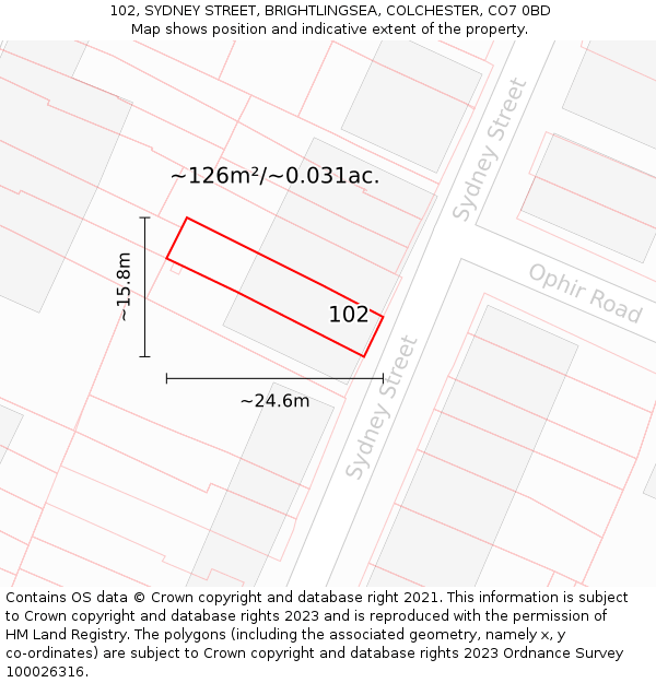 102, SYDNEY STREET, BRIGHTLINGSEA, COLCHESTER, CO7 0BD: Plot and title map