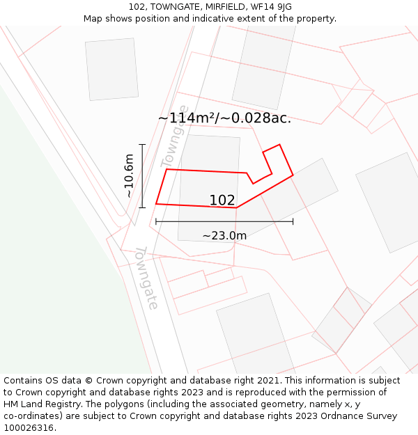 102, TOWNGATE, MIRFIELD, WF14 9JG: Plot and title map