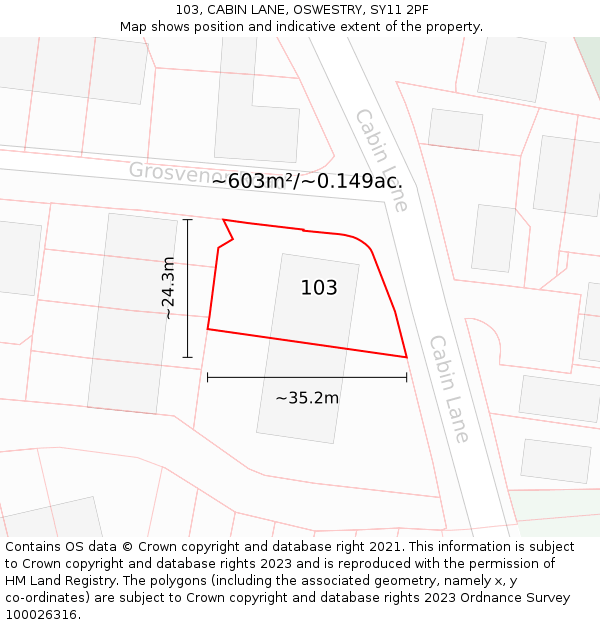 103, CABIN LANE, OSWESTRY, SY11 2PF: Plot and title map