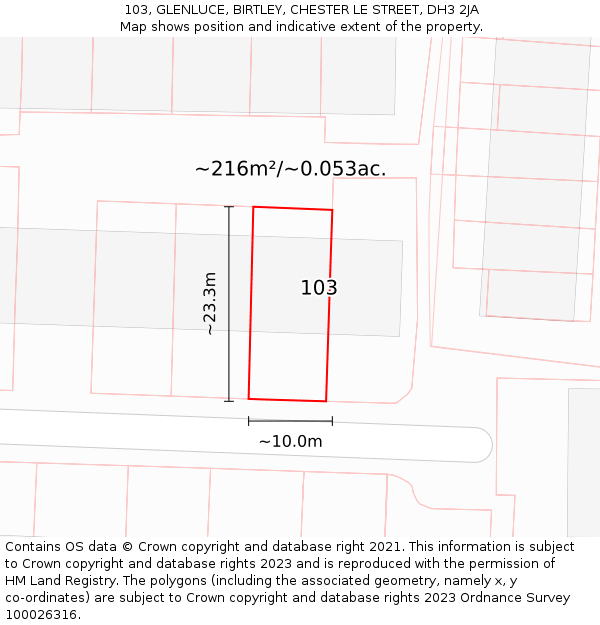 103, GLENLUCE, BIRTLEY, CHESTER LE STREET, DH3 2JA: Plot and title map