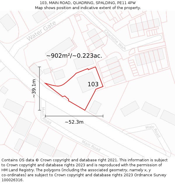 103, MAIN ROAD, QUADRING, SPALDING, PE11 4PW: Plot and title map