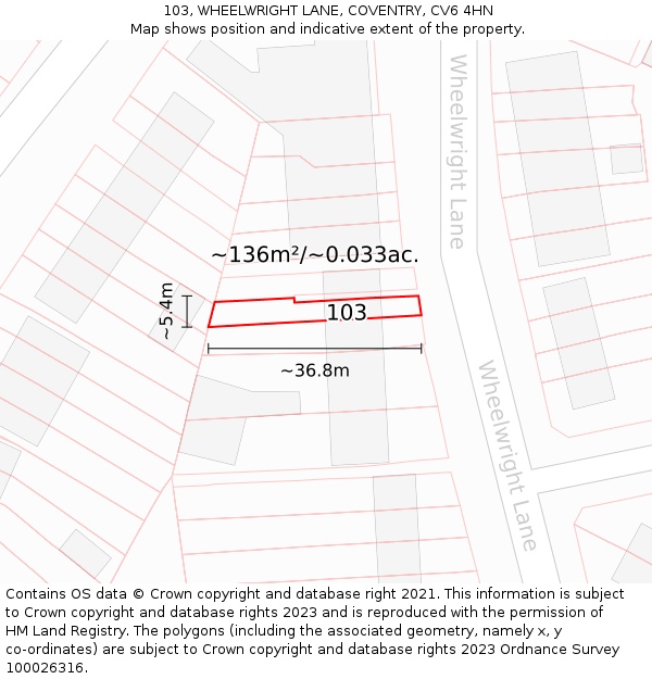 103, WHEELWRIGHT LANE, COVENTRY, CV6 4HN: Plot and title map
