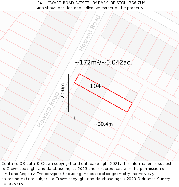 104, HOWARD ROAD, WESTBURY PARK, BRISTOL, BS6 7UY: Plot and title map