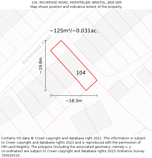 104, RICHMOND ROAD, MONTPELIER, BRISTOL, BS6 5ER: Plot and title map