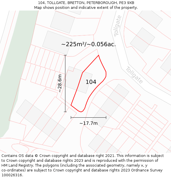 104, TOLLGATE, BRETTON, PETERBOROUGH, PE3 9XB: Plot and title map