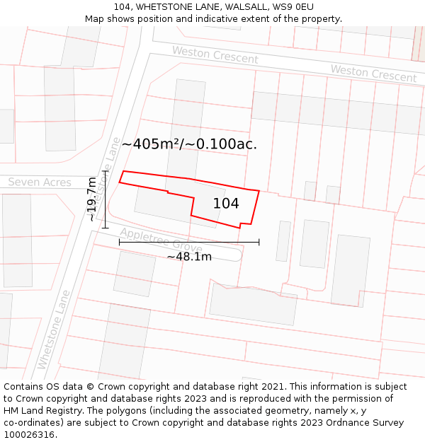 104, WHETSTONE LANE, WALSALL, WS9 0EU: Plot and title map