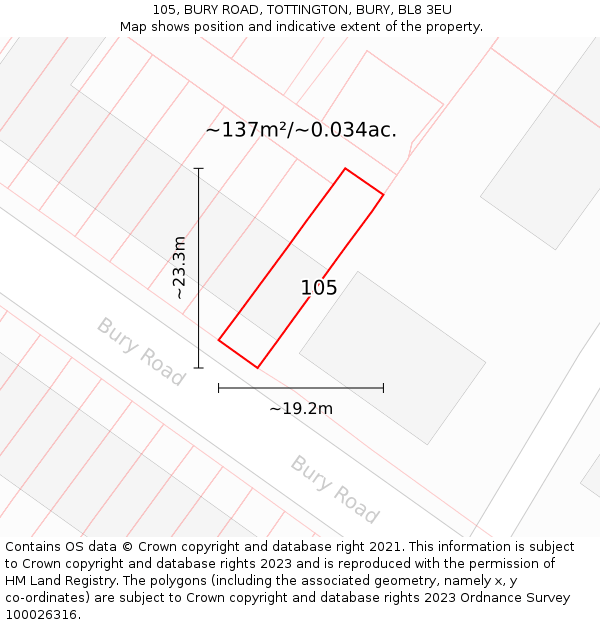 105, BURY ROAD, TOTTINGTON, BURY, BL8 3EU: Plot and title map