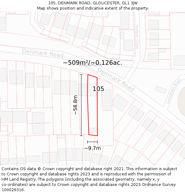 105, DENMARK ROAD, GLOUCESTER, GL1 3JW: Plot and title map