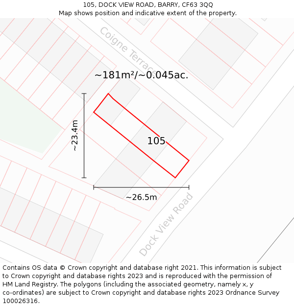 105, DOCK VIEW ROAD, BARRY, CF63 3QQ: Plot and title map