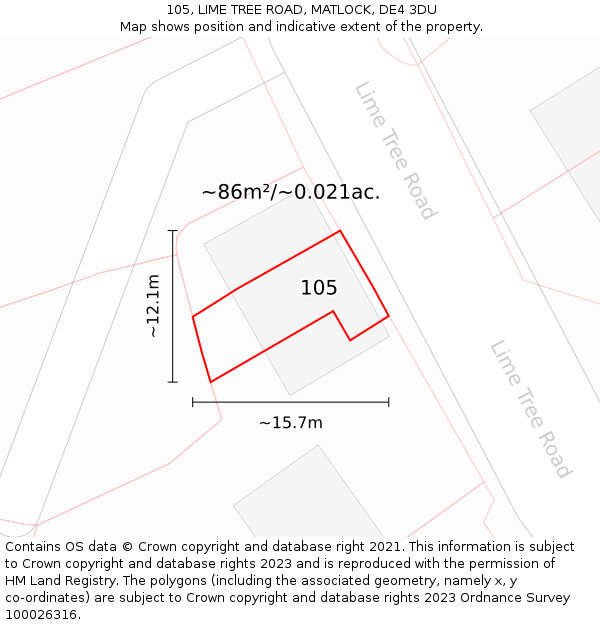 105, LIME TREE ROAD, MATLOCK, DE4 3DU: Plot and title map