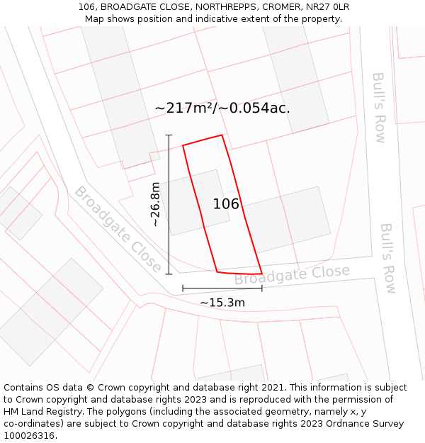 106, BROADGATE CLOSE, NORTHREPPS, CROMER, NR27 0LR: Plot and title map
