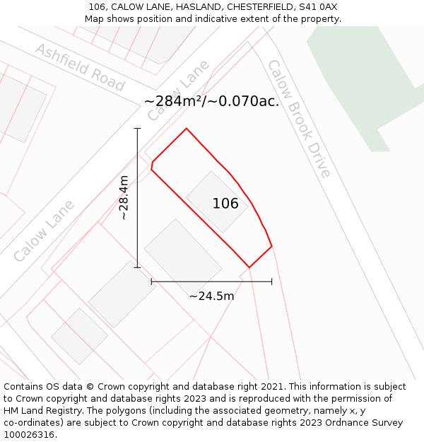 106, CALOW LANE, HASLAND, CHESTERFIELD, S41 0AX: Plot and title map