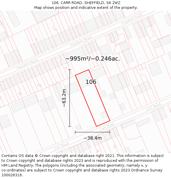 106, CARR ROAD, SHEFFIELD, S6 2WZ: Plot and title map