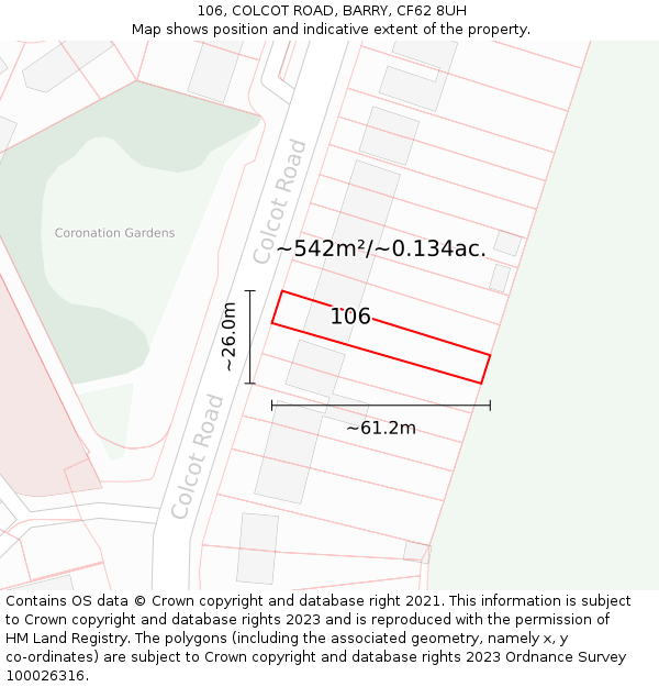 106, COLCOT ROAD, BARRY, CF62 8UH: Plot and title map