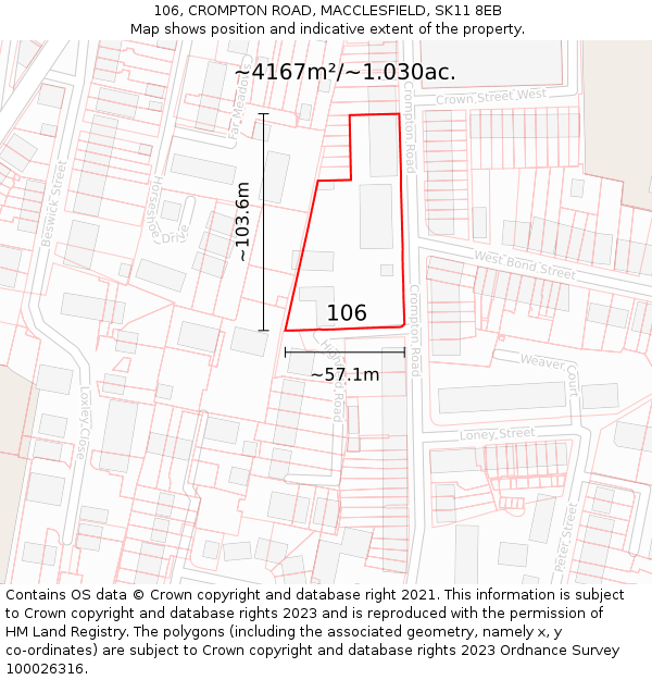 106, CROMPTON ROAD, MACCLESFIELD, SK11 8EB: Plot and title map